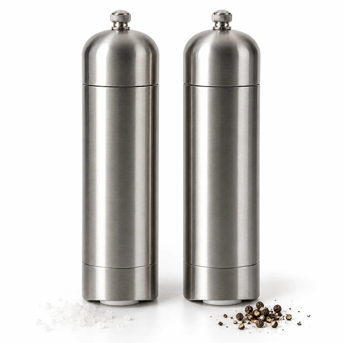 Prymally salt and pepper mill set, stainless steel with ceramic burr