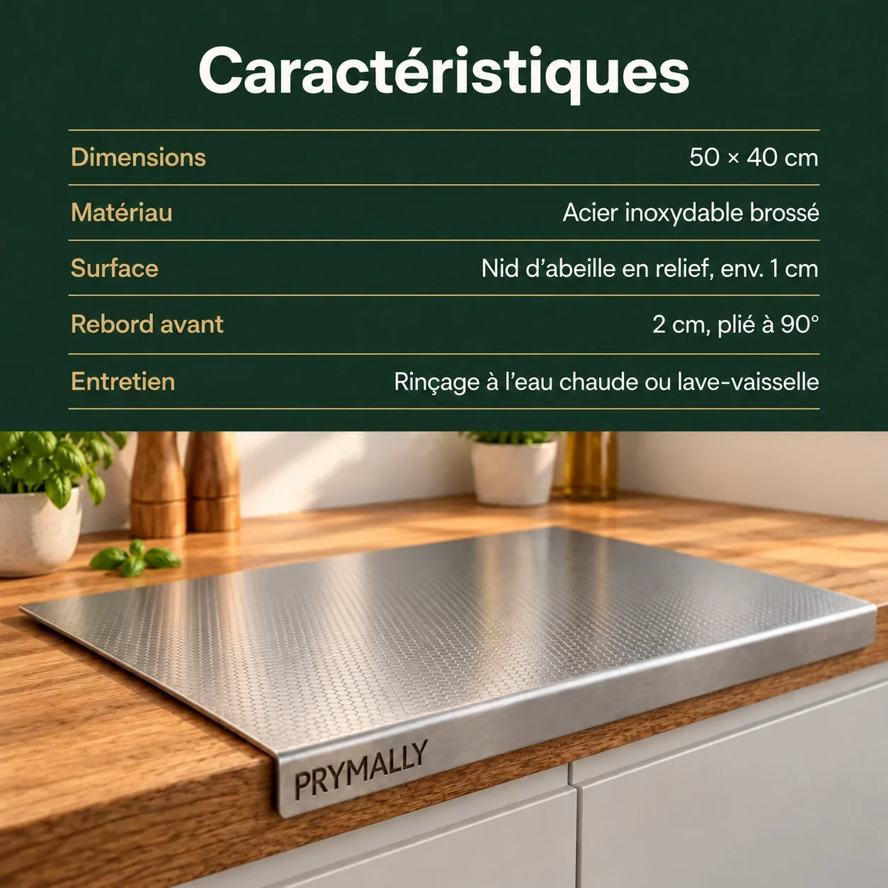 Caractéristiques de la planche à découper Prymally